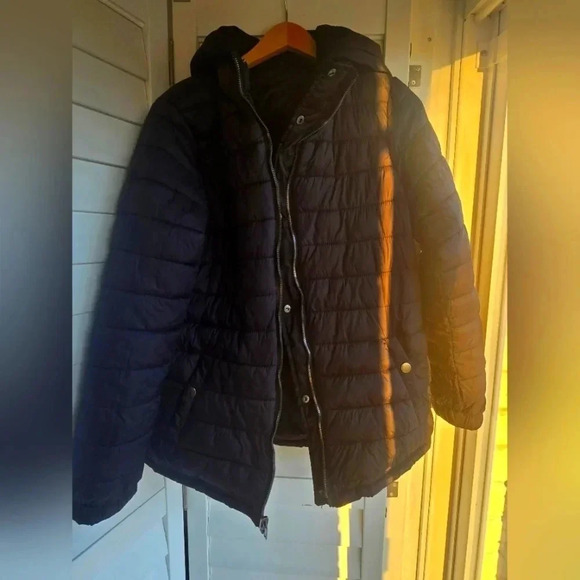 Womens Reversible Black  Jacket size M Hood - Picture 5 of 11